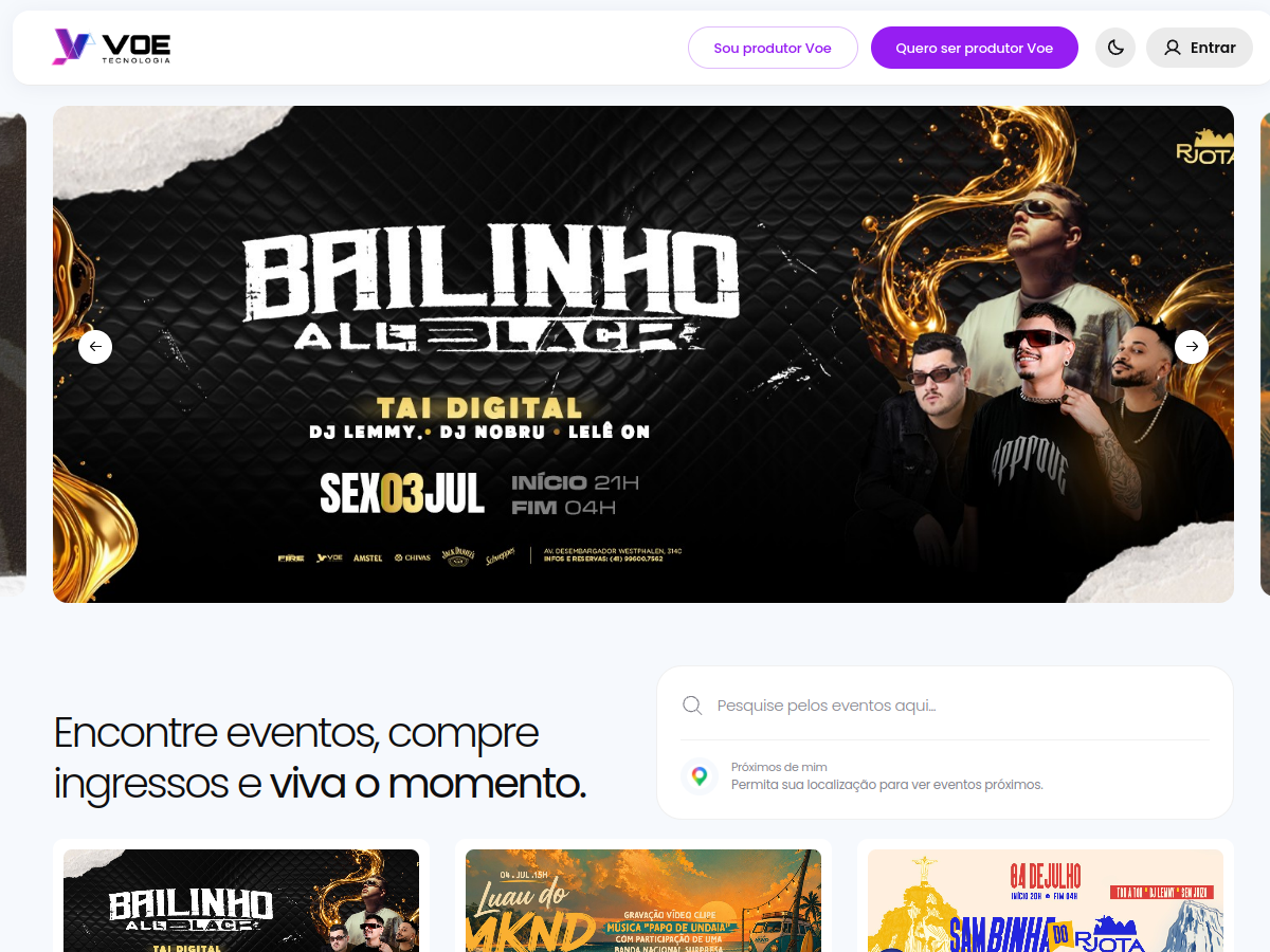 Captura do projeto Voe Ingressos